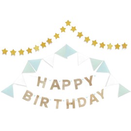 H.R.FRANCE Birthday Garland, Birthday Party Decoration, Happy Birthday (Blue, Set of 3 (HAPPY BIRTHDAY, Star Garland, Flag))