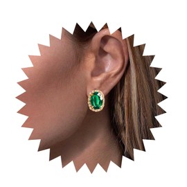 Sttiafay Vintage Emerald Crystal Earrings Oval Emerald Stud Earrings Green Emerald Earrings Gold Rhinestone Earrings Jewelry for Women