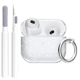 Aircawin for Airpods 3 Case Clear Glitter,Sparkle Bling Clear Case for Airpods 3rd Generation Case Cover 2021,Shockproof Soft TPU Case for Airpod 3 Charging Case with Carabiner and Cleaning Pen-Clear