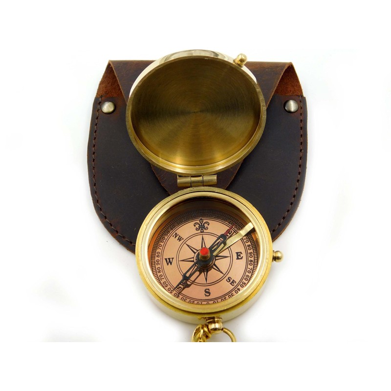 KHUMYAYAD Vintage Antique Brass Compass with Leather Case for Outdoor