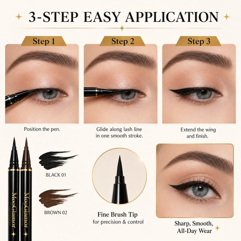 6 Black+ 6 Brown Liquid Eyeliner Pencil Sets for Women