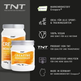 TNT True Nutrition Technology TNT Creatine Monohydrate (500g) - Pure Creapure - Vegan Creatine Powder - Creatine Monohydrate without Additives