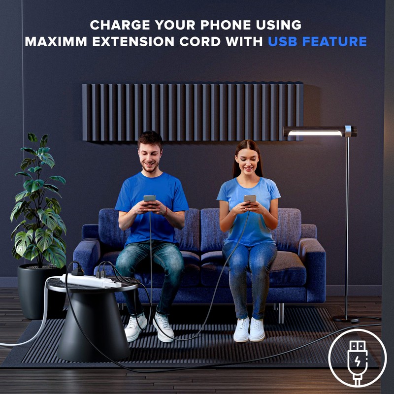 360° Rotating Flat Plug Extension Cord with USB Ports and