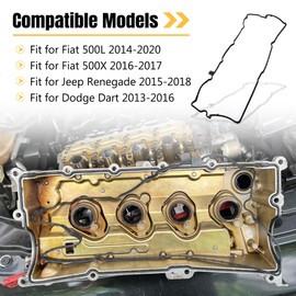 LoloWheat VC4363G Valve Cover Gasket with Grommets Compatible with Jeep Renegade Dodge Dart Fiat 500L Fiat 500X 1.4L 1368CC 83cid L4 Gas SOHC Turbocharged 2012-2020