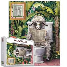 Tucocoo Funny Sheep on Toilet Jigsaw Puzzles for Adults 1000 Piece, Cute Animal Reading Newspapers Art DIY Crafts Puzzles for Home Decoration Gifts, Family Challenging Puzzle Perfect for Game Nights