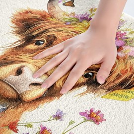 Loussiesd Highland Cow Bath Mat 50 x 80 cm Highland Cattle Animal Bathroom Rug Western Decor Farmhouse Wild Animals Bath Mat Farmhouse Cattle Bull Shower Mat