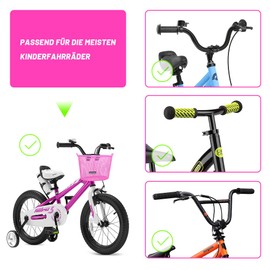 ANZOME Bicycle Basket for Children, Metal Handlebar Basket Front with Fastening, Waterproof, Removable, Gift for Girls and Boys, Pink