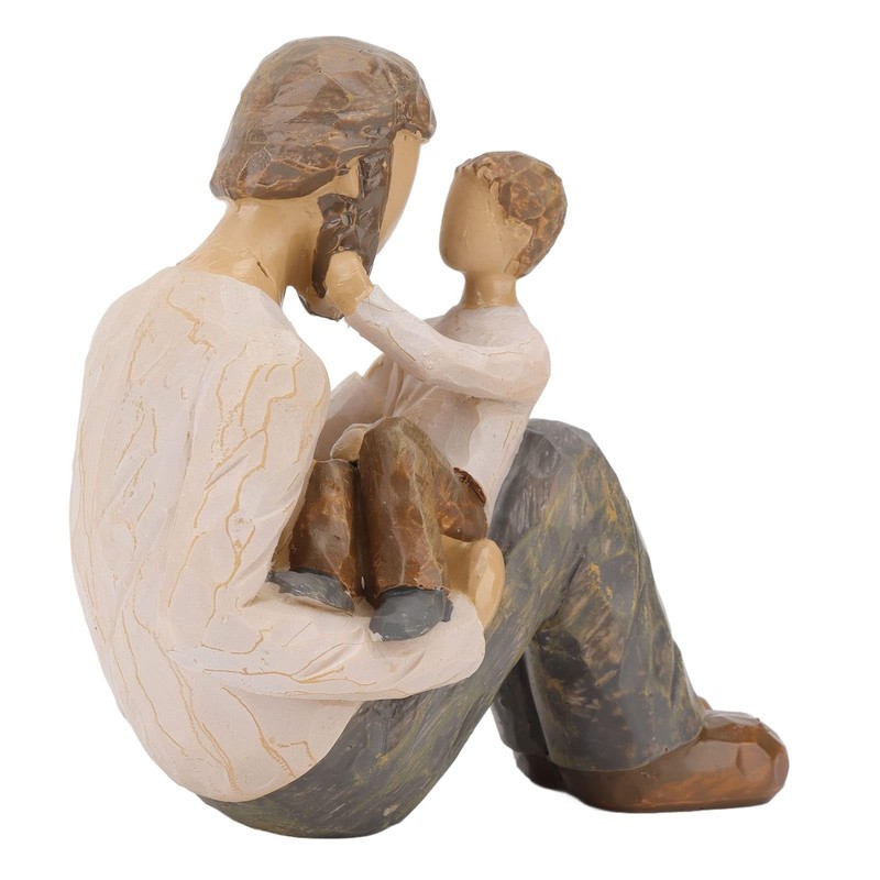 Father and Son Statue, Resin Cartoon Dad Holding Son Sculpture