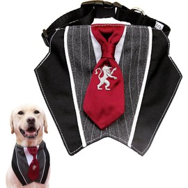 Dog Tuxedo Collar, Dog Bandana Nylon Collar, Necktie Triangle Drool Towel Dress Dog Clothes for Medium and Large Dogs, Pet Birthday Party Wedding Engagement Matching. (Necktie-Model, L)