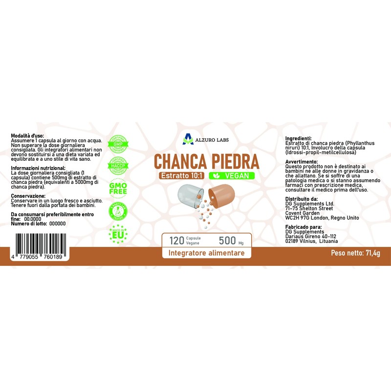 Alzuro Labs Chanca Piedra 5,000 mg Equivalent (500 mg 10:1