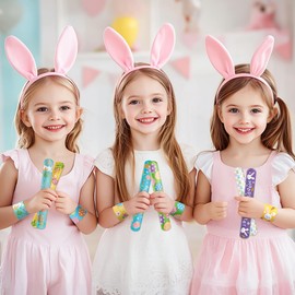 Childom 36 Pcs Easter Day Slap Bracelet,Easter Favors,Easter Bracelet Gifts,Easter Decorations Gifts Bracelet Decorations Outdoor,Easter Prizes Bracelets Bulk for Holiday