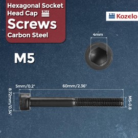 Kozelo 10pcs Socket Head Cap Screws - [M5-0.8 x 60mm] Alloy Steel Black Oxide Grade 12.9 Internal Hex Screw for 3D Printer Furniture Industrial Use, Black