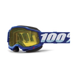 100% Accuri 2 Snowmobile Anti-Fog Goggles - Powersport Racing Protective Eyewear (Blue - Yellow Vented Dual Lens)