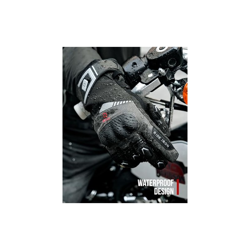 RIDEIRON Men's Winter Motorcycle Gloves, Warm & Waterproof, Touch Screen,