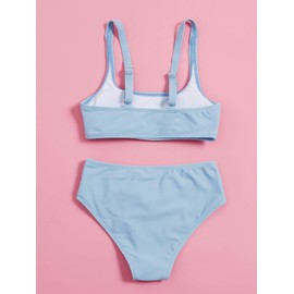 OYOANGLE Traje de baño deportivo de 2 piezas para niña, cintura alta, para adolescentes y niños, Azul/claro, 11 Años