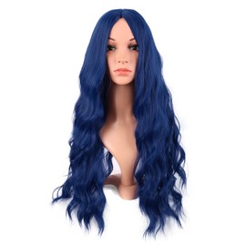 MapofBeauty 28 Inch/70 cm Long Wavy Middle Part with No Bangs Synthetic Fiber Curly Fashion Women Party Cosplay Wig (Mixed Blue)