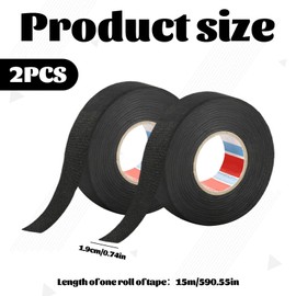 Eophmi Wiring Loom Tape,2PCS 19mm x 15m Black Fabric Tape,Insulation Tapes for Car Harness, Cable Flexibility and Noise Damping