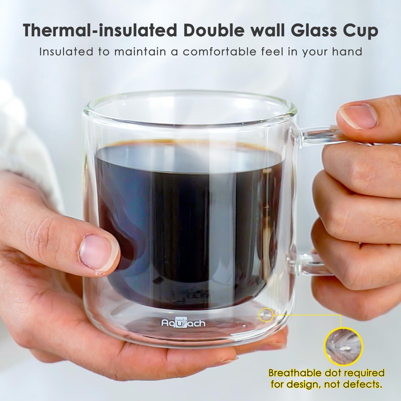 Aquach 2-Pack Double Walled Insulated 8oz Glass Coffee Mugs with