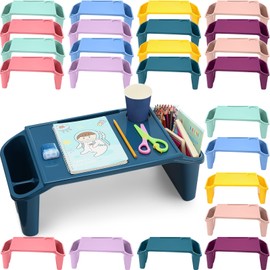 Beeveer 16 Pcs Kids Lap Desk Tray Bulk 19.7x9.6x7.1in Portable Lap Tray for Kids Plastic Table with Side Storage Space for Bed Classroom Laptop Children Car Activity Eating Floor (Cute Colors)