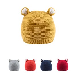 LLmoway Infant Baby Girls Knit Hats Kids Boys Beanie Cap Cotton Crochet Hat with Ear, Yellow, 0-12M