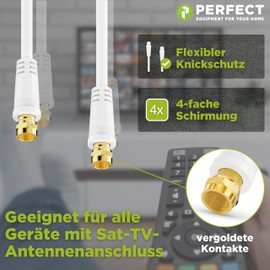 Perfect Satellite Cable, Aerial Cable, Coaxial Cable, F Male to F Male, 5.00 m, White