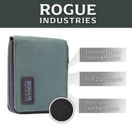 Men's Green Nylon Zip Wallet by Rogue - 10 Card Capacity, Full Cash Slot, Expandable Coin Pouch - Premium Leather & Durable Nylon - RFID Blocking Canvas Material