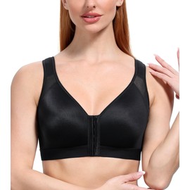 Curyon Front Closure Bras for Women Full Coverage Back Support Posture Bra Wirefree Non Padded Widened Shoulder Straps Black 38C