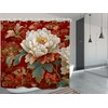 WODEJIA Red Peony Shower Curtain, Chinese Style Floral Embroidery Bathroom