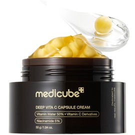 MEDICUBE Deep Vita C Capsule Cream, Crema Facial en Cápsulas con Agua de Espino Amarillo 50, Niacinamida 5 y Vitamina C, Luminosidad y Tono Uniforme, 