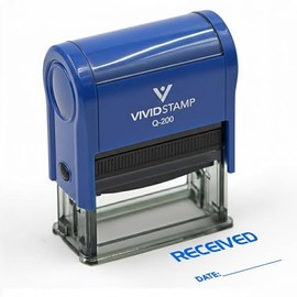RECEIVED W/Fecha Line SELF-INKING Oficina Sello de hule, Azul