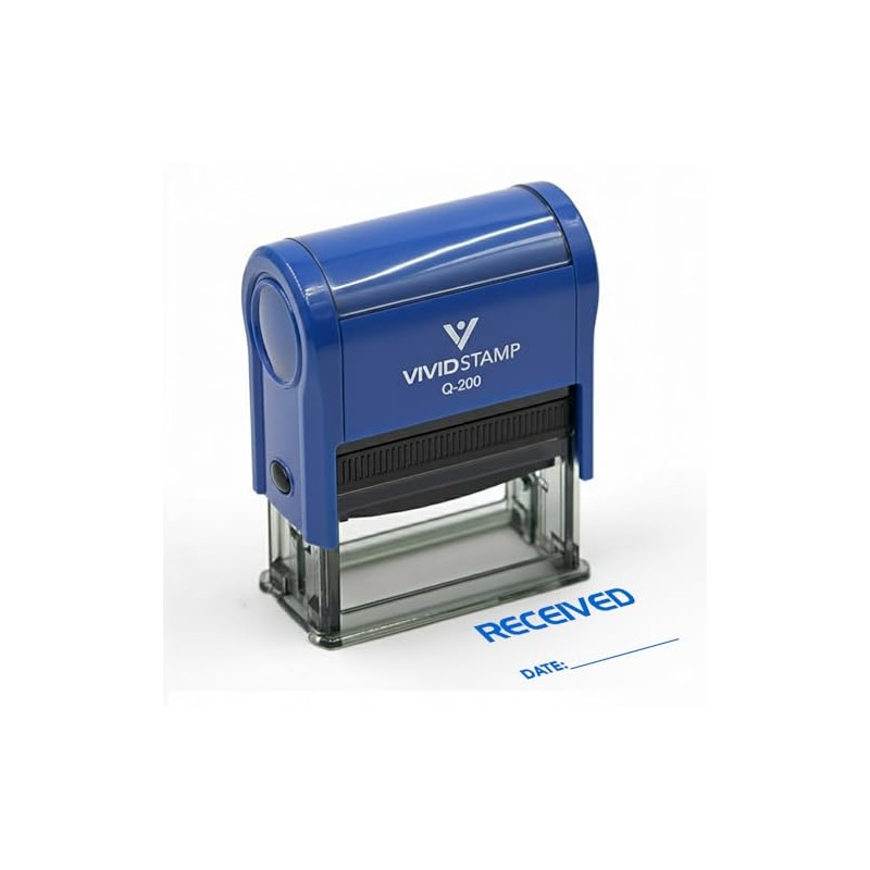 RECEIVED W/Fecha Line SELF-INKING Oficina Sello de hule, Azul