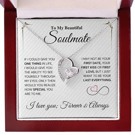 Future Wife Necklace My Last Everything, Fiance Gifts For Her, Promise Necklace For Her, Birthday Gifts For Future Wife With Message Card,To My Soulmate Necklace (Forever Love - Soulmate, 14k White Gold Finish - Luxury Box)