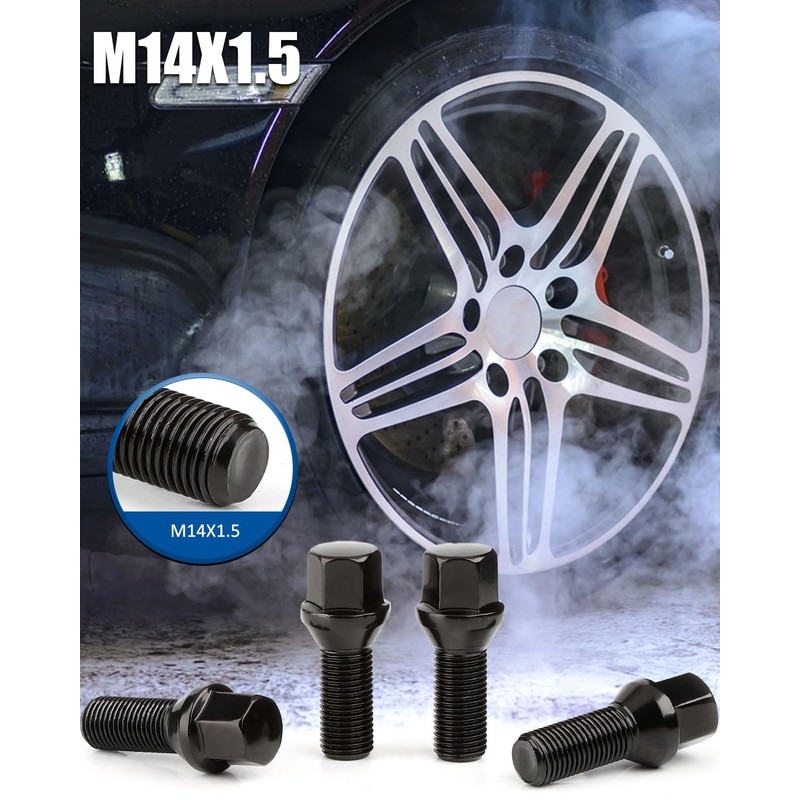 GAsupply 14x1.5 28mm Shank Lug Bolts, 20pcs Black Conical Seat