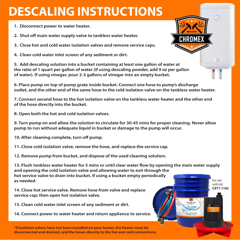 Chromex Tankless Heater Descaler Kit - Just Add Vinegar or