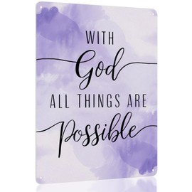 With God All Things Are Possible Sign – Purple Wall Decor for Bedroom, Bible Verse Wall Art, Christian Home Decor for Women by Opix Design, Inspirational Living Room or Entryway Faith Sign