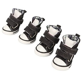 Canvas Puppy Shoes, Prevents Fashion Black Dog Paw Protector for Small Dogs for Outdoor for Walking(Type 1)