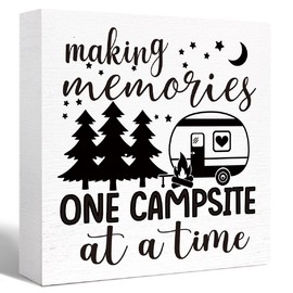 Camping Decor Funny Camping Sign Rustic Making Memories One Campsite At a Time Wood Block Sign Home RV Camper Decor,Camper Decorations Accessories for Inside,Camping Gifts