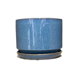 New 5.5" D Blue Reactive Glaze Cylinder Shape Plant Planter Pot with Attached Saucer