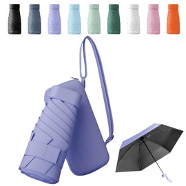 Sykerout Umbrella, Mini Umbrella, Pocket Umbrella, Compact Umbrella, Mini Foldable Travel Umbrella, UV Umbrella with Card Holder with Rope, purple