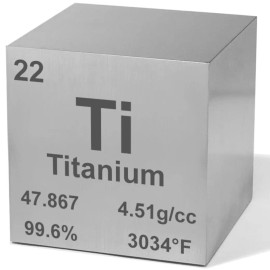 1 cm (0.39 Inch) Pure Titanium Metal Density Cube Engraved Periodic Table Design