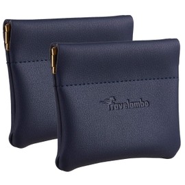 Travelambo Leather Squeeze Coin Purse Pouch Change Holder For Men & Women 2 pcs set (Blue Navy)