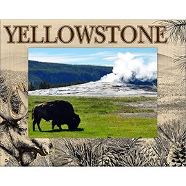 Saddle Mountain Souvenir Yellowstone National Park with Moose Laser Engraved Wood Picture Frame Landscape (4 x 6)