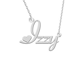 GR35Z9 Izzy Name Necklace with Heart Dainty Silver Stainless Steel Initial Pendant Necklace for Women