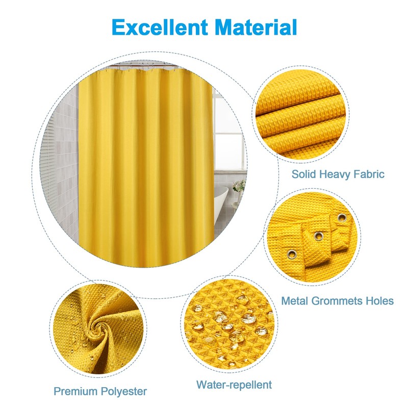 AmazerBath Waffle Shower Curtain, Bright Yellow Shower Curtain Fabric with