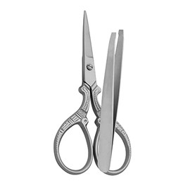 Eyebrow Slanted Tip Tweezer Curved Sharp Edge Blades Scissor Pack of 2 Stainless Steel Cuticle Pedicure Beauty Kit for Nail Eye brow Eyelash Silver (Sand Blast Gray)