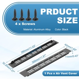 PATIKIL Door Air Vent Cover, 12 x 1.7 Inch (Outer Dimensions) Aluminum Louvered Ventilation Grille Rectangle Toe Kick Vent with Mounting Screws for Shoe Cabinet Wardrobe, Black