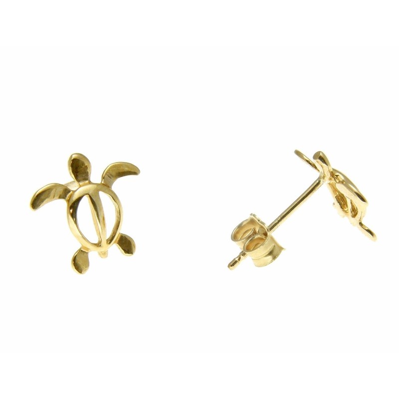 14K solid yellow gold Hawaiian honu sea turtle stud post