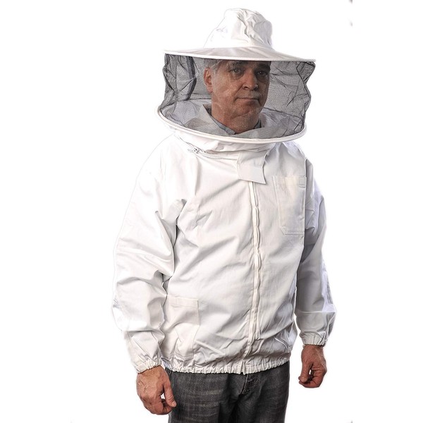 FOREST BEEKEEPING SUPPLY –Premium Breathable Cotton Jacket with Round Veil, Professional Beekeeper Jacket YKK Brass Zippers - XL