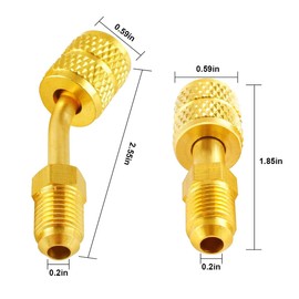 R410A Adapter, 5/16 inches SAE Female to 1/4 inches SAE Male Flare, 2 Angled Adapter 2 Straight Adapter, Quick Thread Charging Vacuum Port Adapters for Mini Split HVAC Air Conditioner System