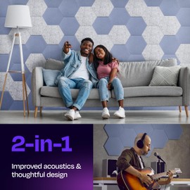 Ekkogo Acoustic Soundproof Wall Panels 12-Pack - 12"X10.4"X0.4" High Density Sound Dampening - [Dusky Gray Hexagon]